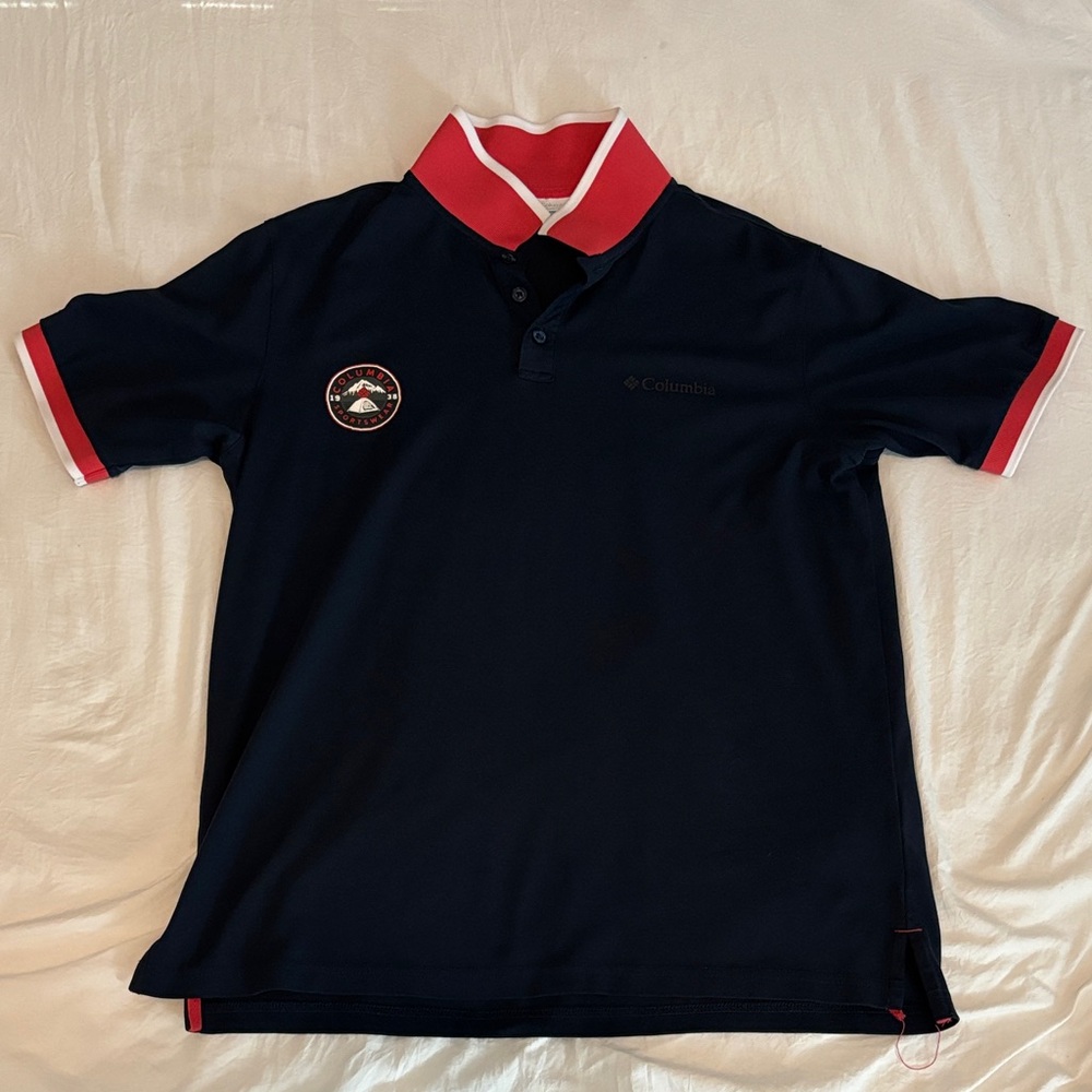 Columbia Dark Blue Polo with Red and White Trim